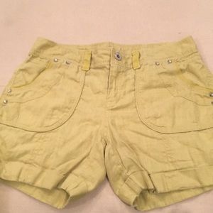 Green linen shorts with crystal studs